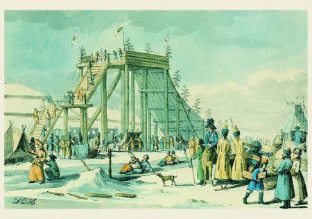 Ледяные горы на Неве. А.Г.Убиган.1817. Бумага, литография, акварель. ГМИ СПБ